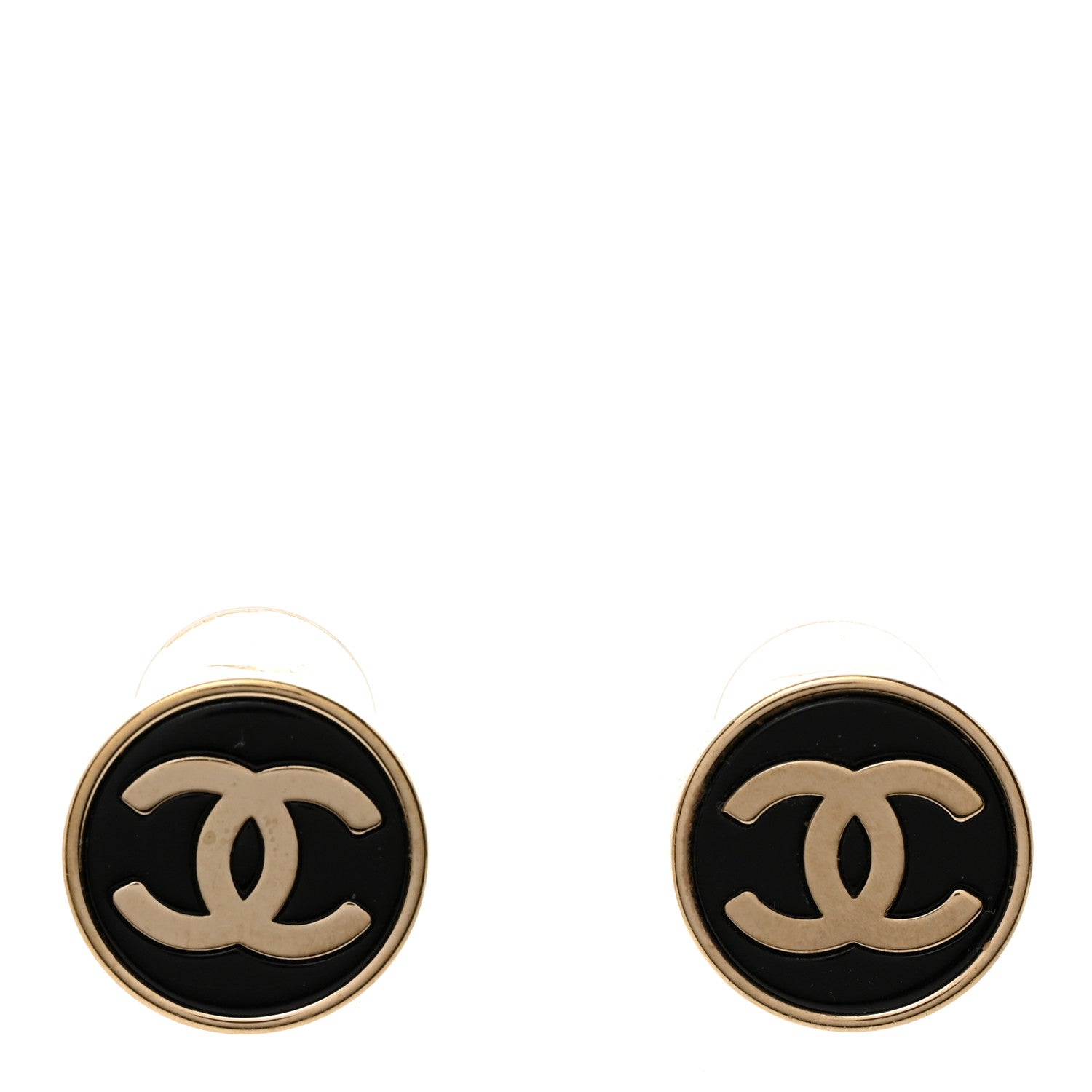 Chanel Resin CC Round Earrings Gold Black 1 of 4