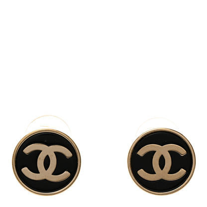 Chanel Resin CC Round Earrings Gold Black 1 of 4