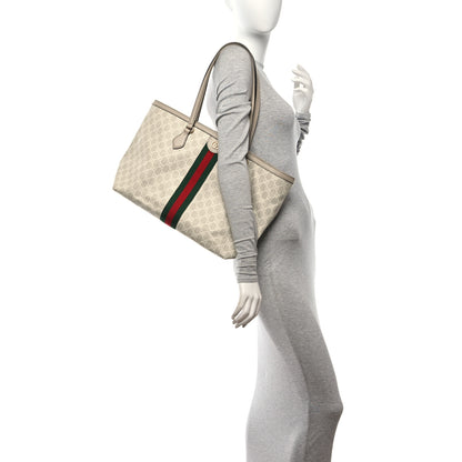 Gucci GG Supreme Monogram Textured Dollar Calfskin Web Medium Ophidia Shopping Tote Beige Mystic White Oatmeal 2 of 11