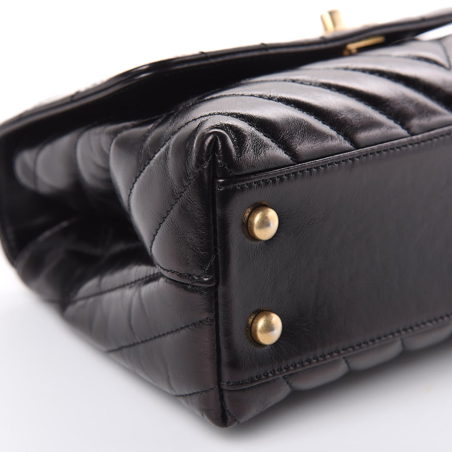 Calfskin Chevron Quilted Mini Coco Handle Flap Black