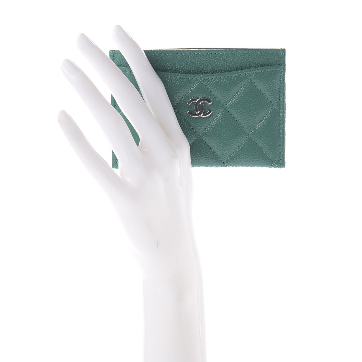 Caviar Quilted Card Holder Green