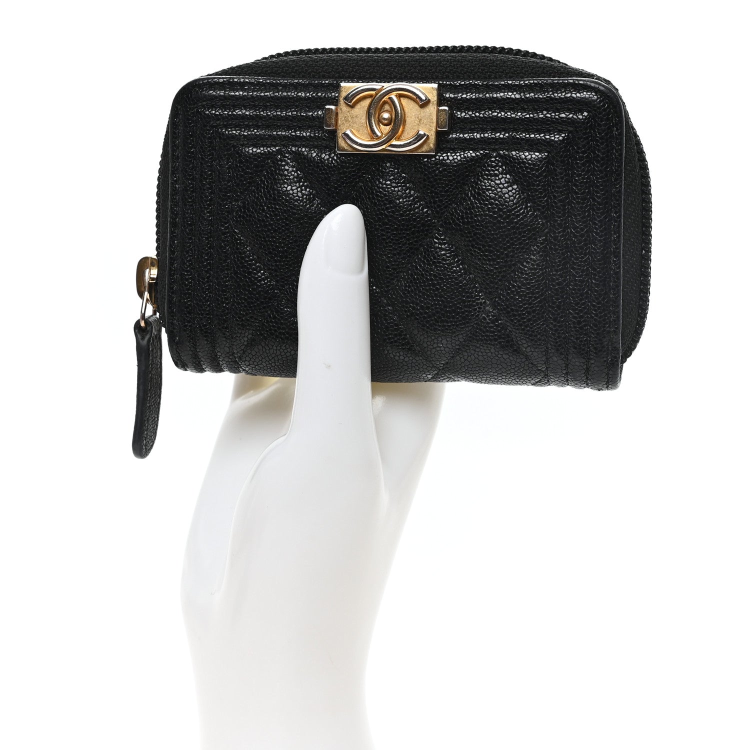 Chanel Caviar Quilted Boy Zip Around Coin Purse Wallet Black 2 of 8