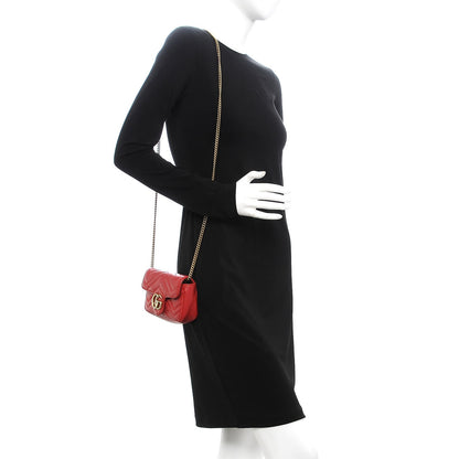 Gucci Calfskin Matelasse Super Mini GG Marmont Shoulder Bag Hibiscus Red 2 of 9