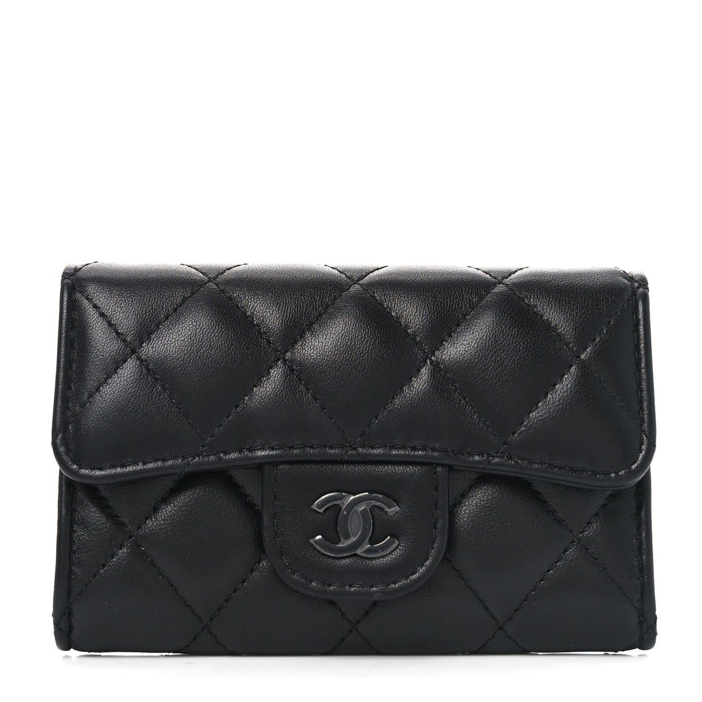 Lambskin Quilted Flap Card Holder Wallet So Black