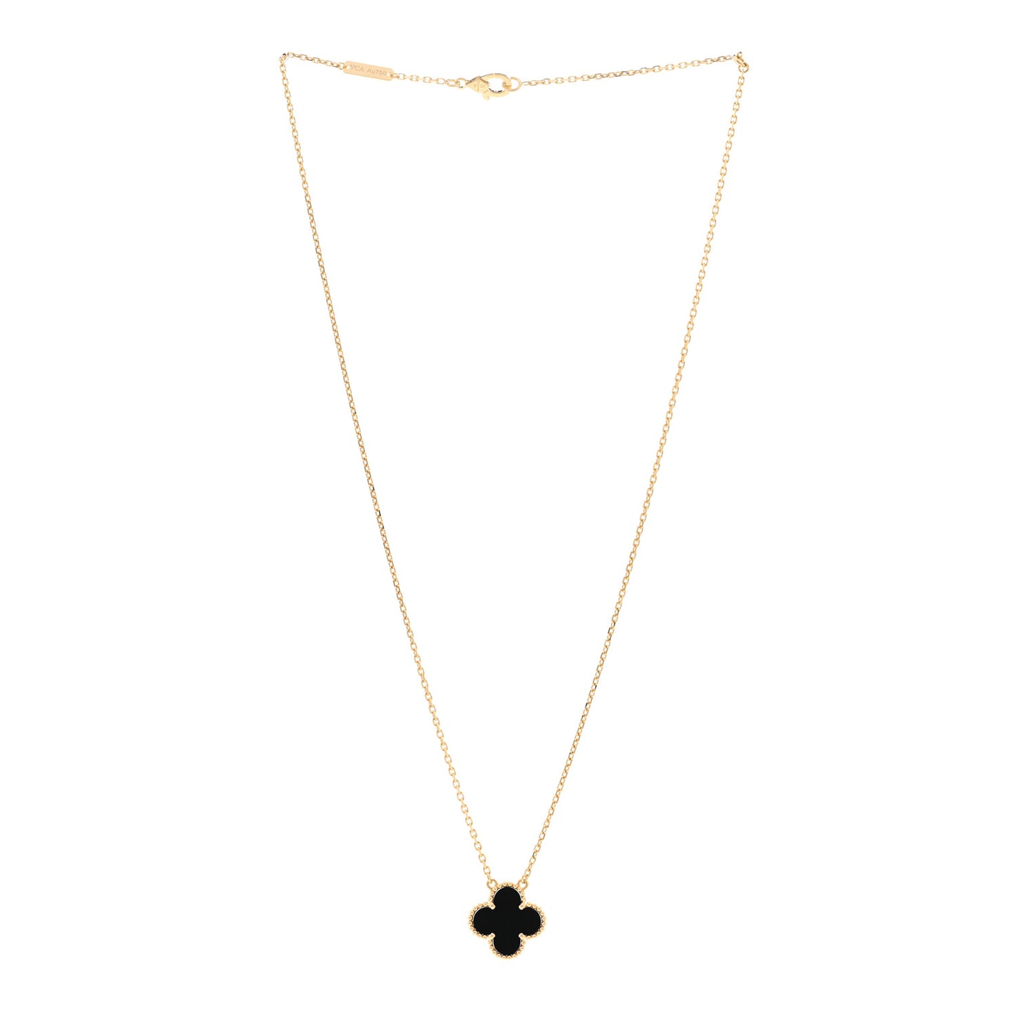 18K Yellow Gold Black Onyx Vintage Alhambra Pendant Necklace