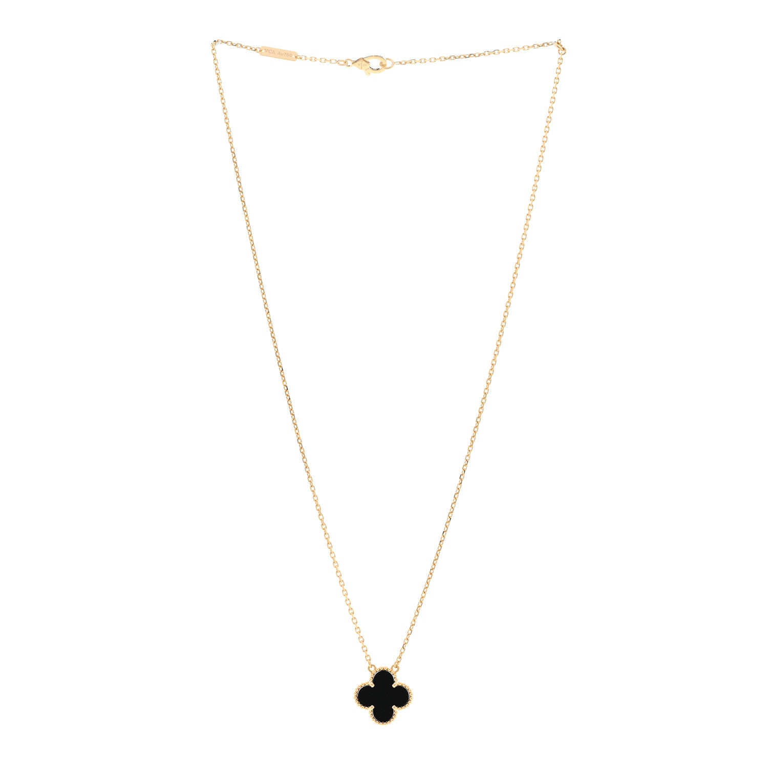 Van Cleef & Arpels 18K Yellow Gold Black Onyx Vintage Alhambra Pendant Necklace 3 of 5