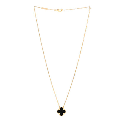 Van Cleef & Arpels 18K Yellow Gold Black Onyx Vintage Alhambra Pendant Necklace 3 of 5