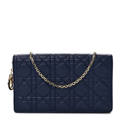Christian Dior Lambskin Cannage Lady Dior Pouch Navy 1 of 8