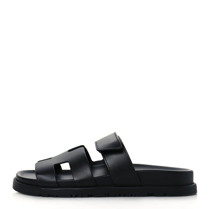 Hermes Calfskin Womens Chypre Sandals 35.5 Black 1 of 9