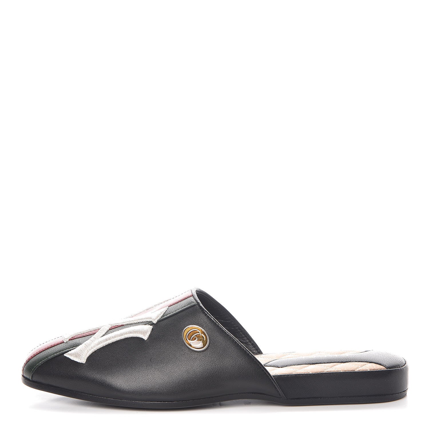 Gucci X MLB Lambskin NY Yankees Embroidered Womens GG Slippers 36 Black 1 of 9