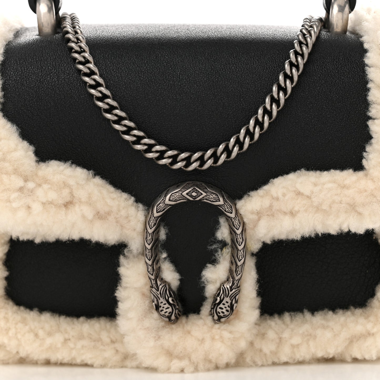 Sakai Be Green Calfskin Shearling Dionysus Top Handle Bag Black