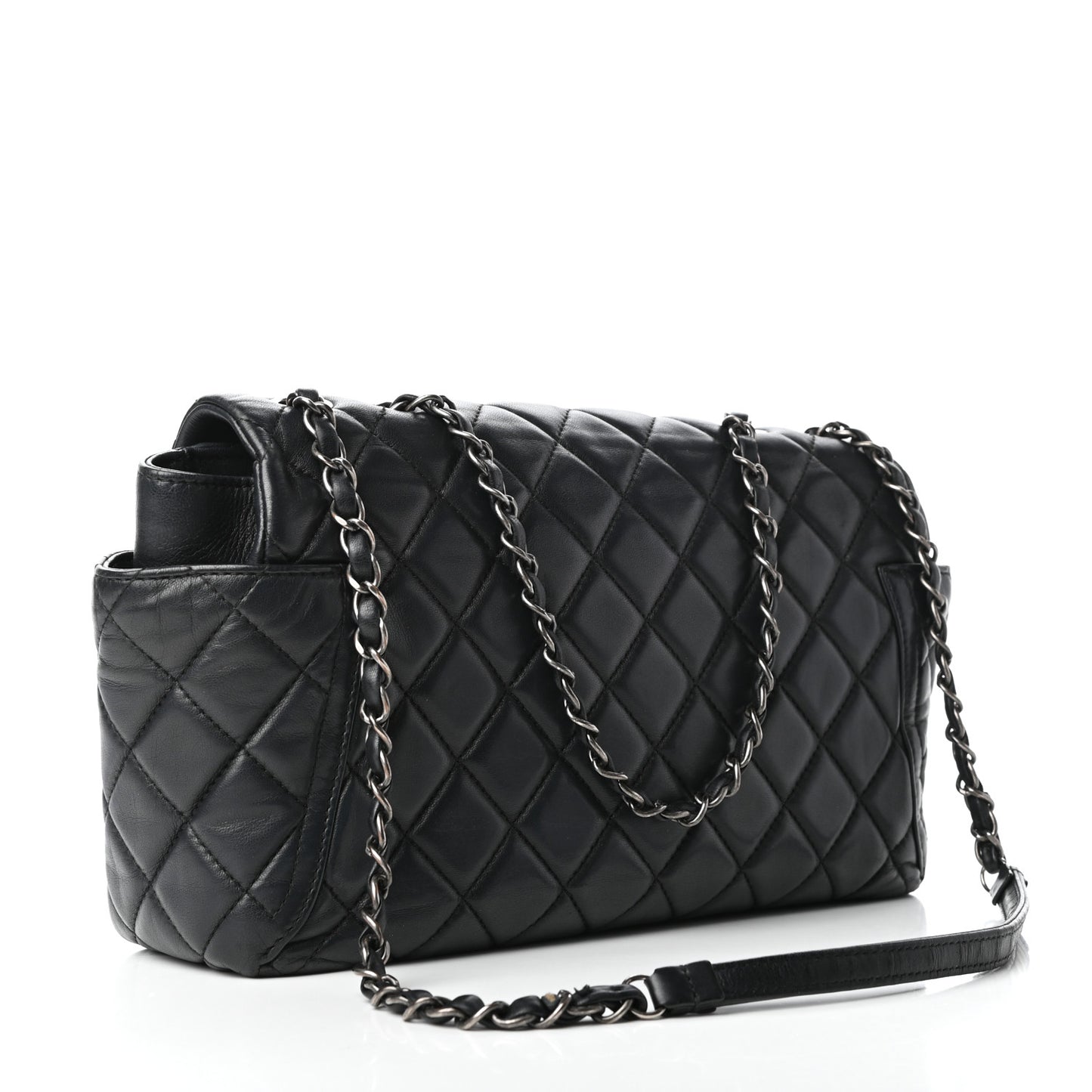 Lambskin Quilted Large Around Pockets Flap Black
