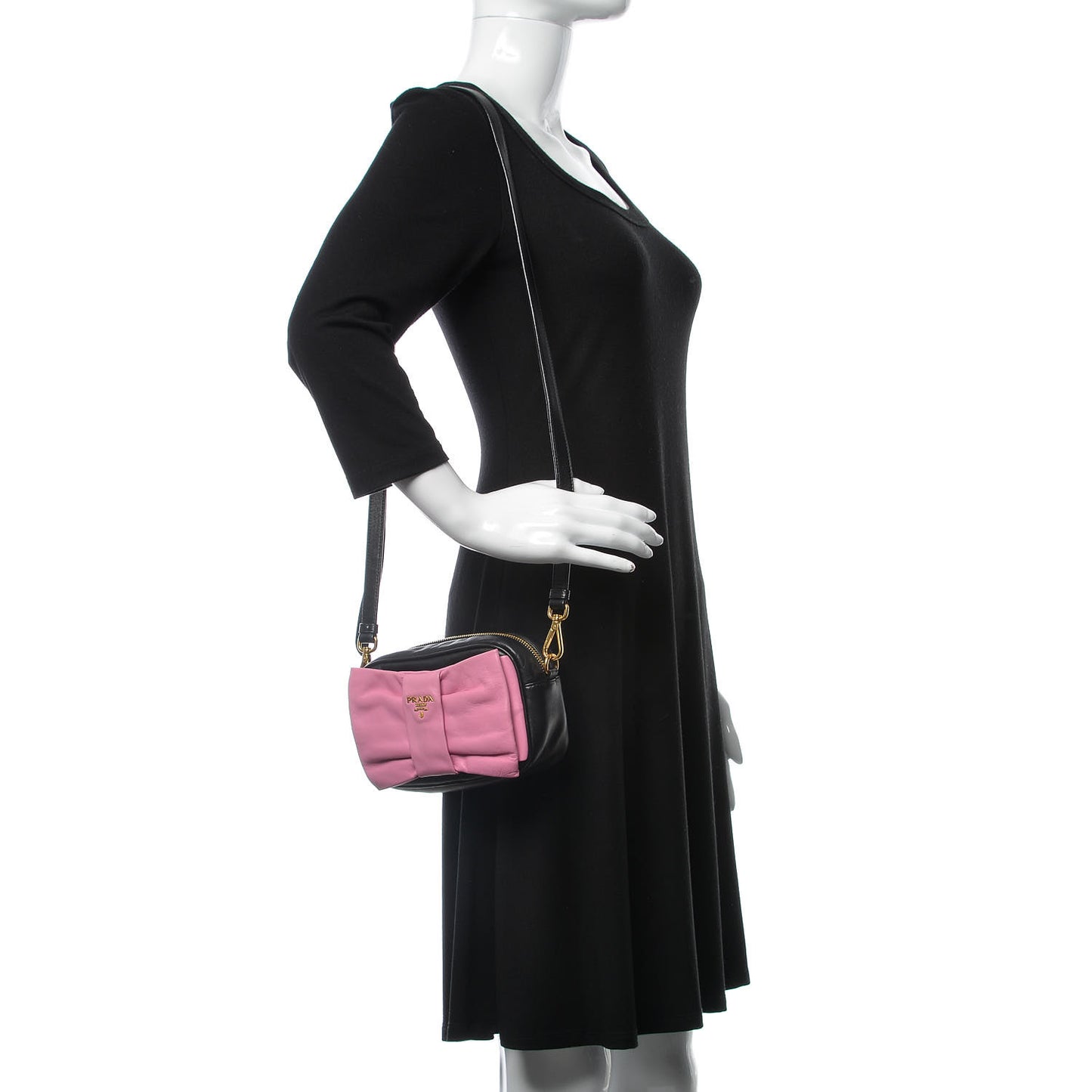 Nappa Zippers Bow Clutch Black Pink