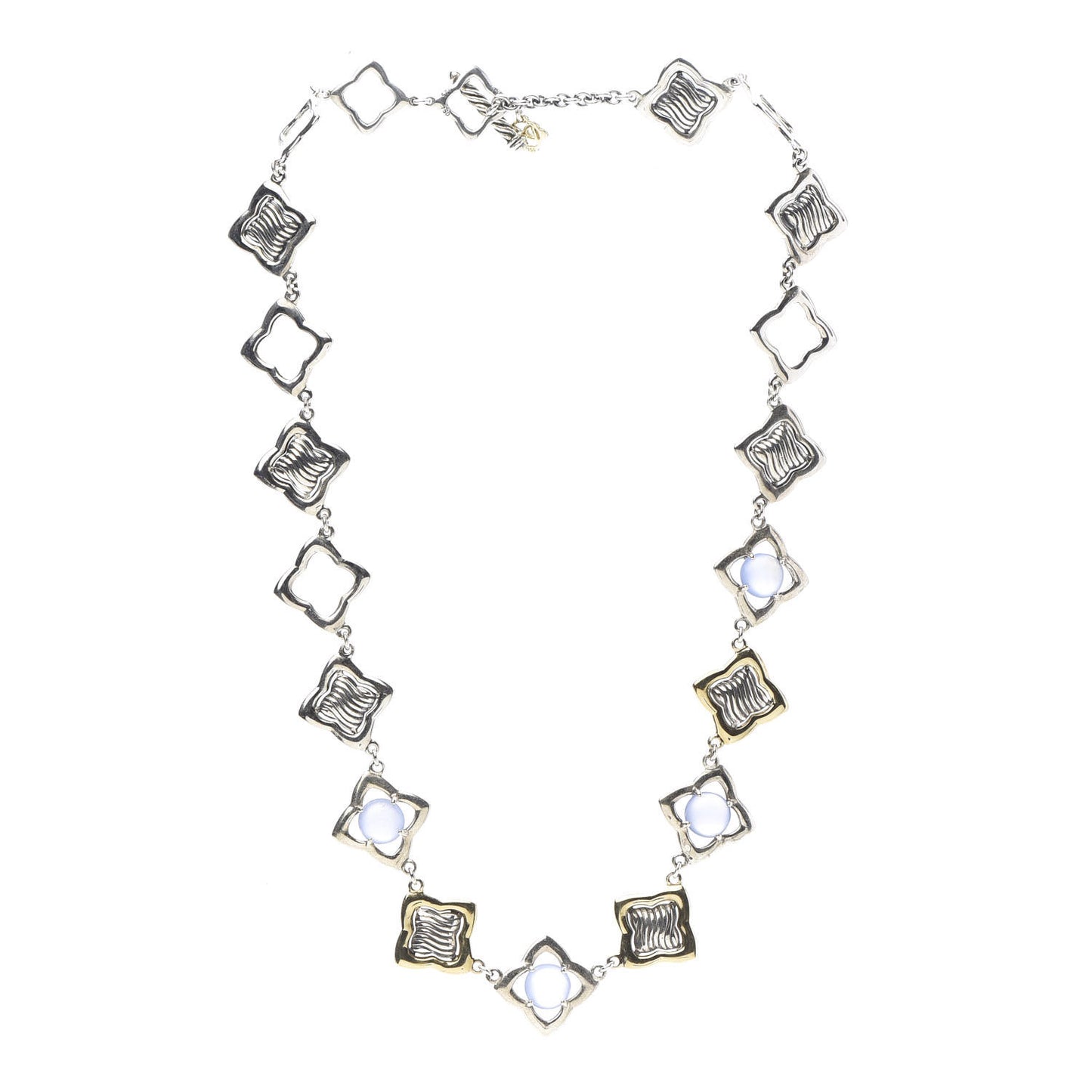 Sterling Silver 18K Yellow Gold Chalcedony Quatrefoil Link Necklace