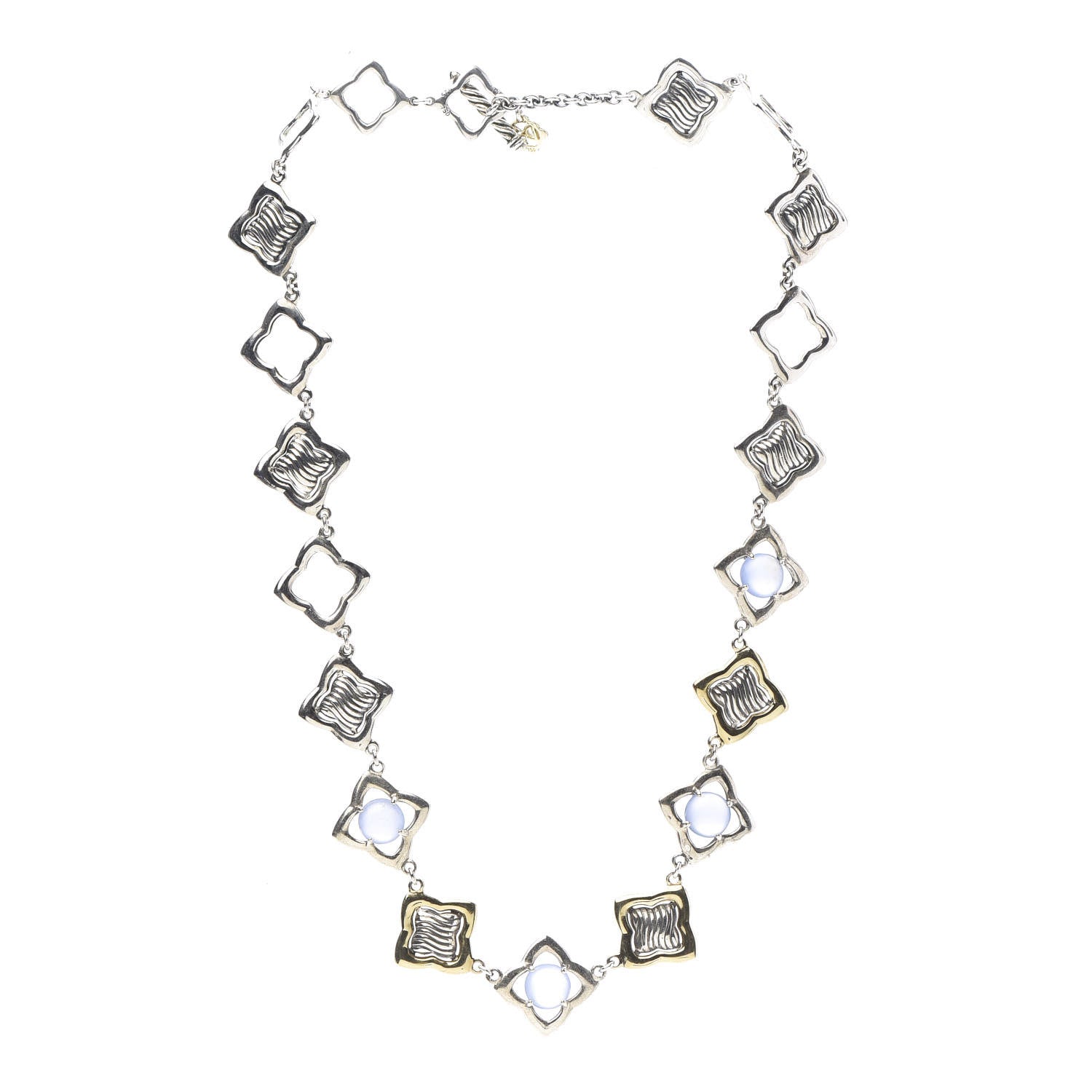 David Yurman Sterling Silver 18K Yellow Gold Chalcedony Quatrefoil Link Necklace 3 of 6