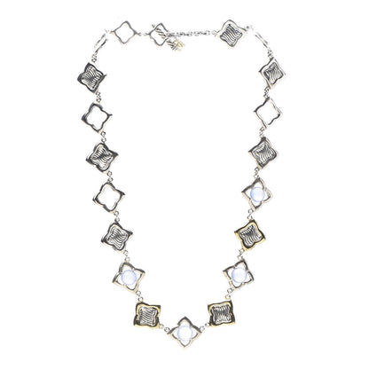 David Yurman Sterling Silver 18K Yellow Gold Chalcedony Quatrefoil Link Necklace 3 of 6
