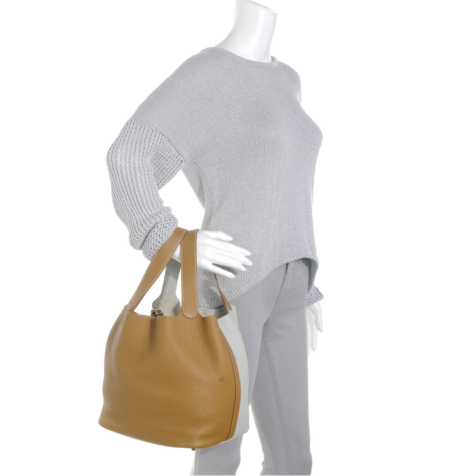 Hermes Taurillon Clemence Picotin Lock GM Kraft and Gris Perle 2 of 7