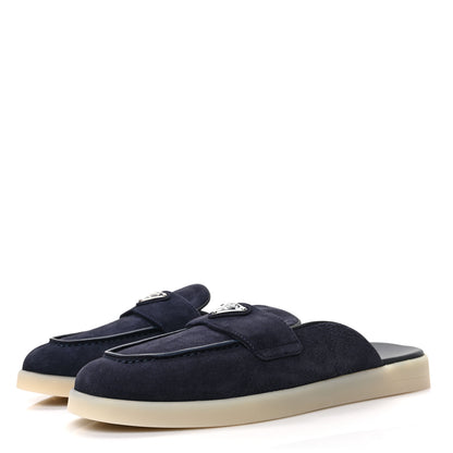 Prada Suede Metal Triangle Logo Saint Tropez 25mm Loafer Mules 40 Bleu 3 of 7