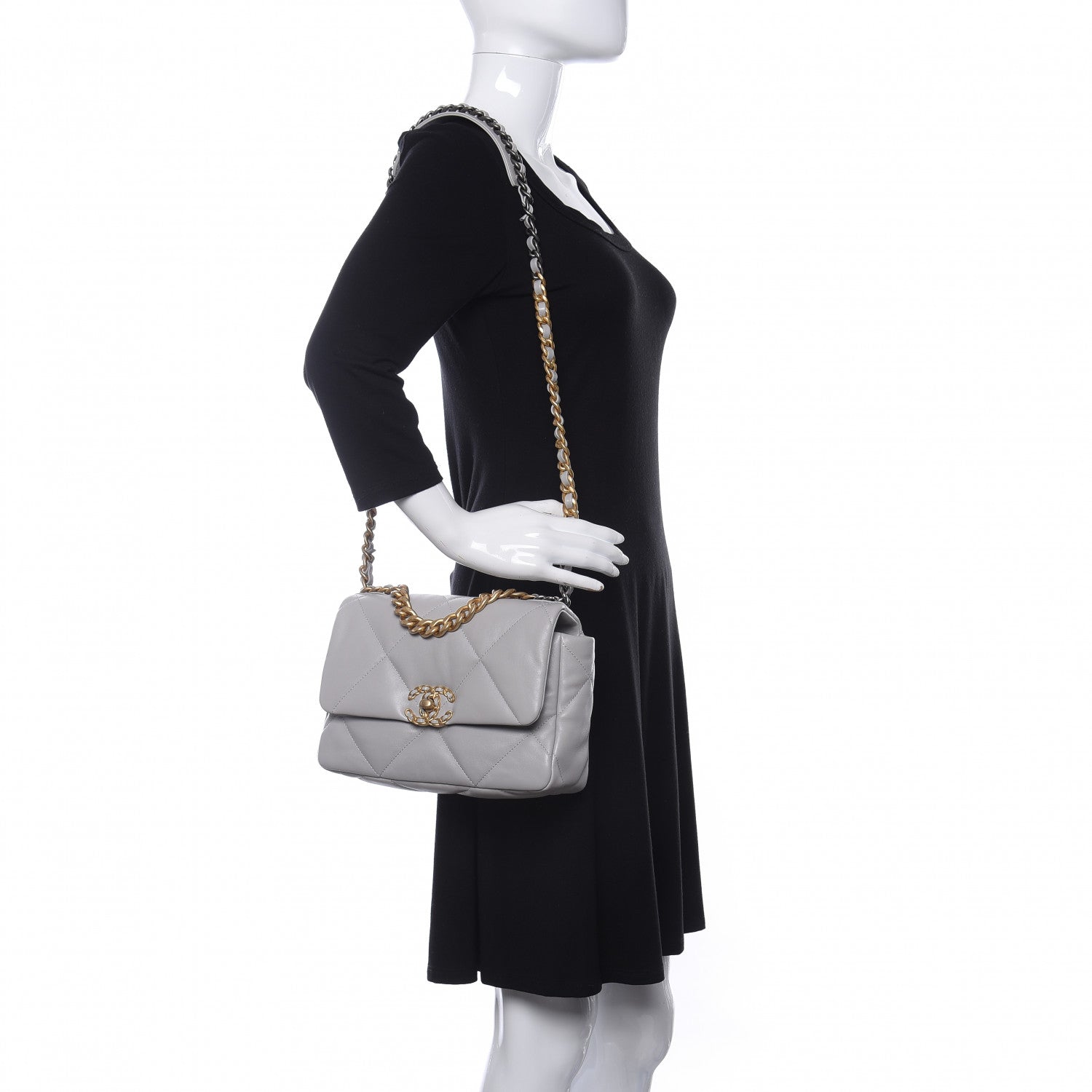 Chanel Goatskin Quilted Medium Chanel 19 Flap Grey 2 of 10