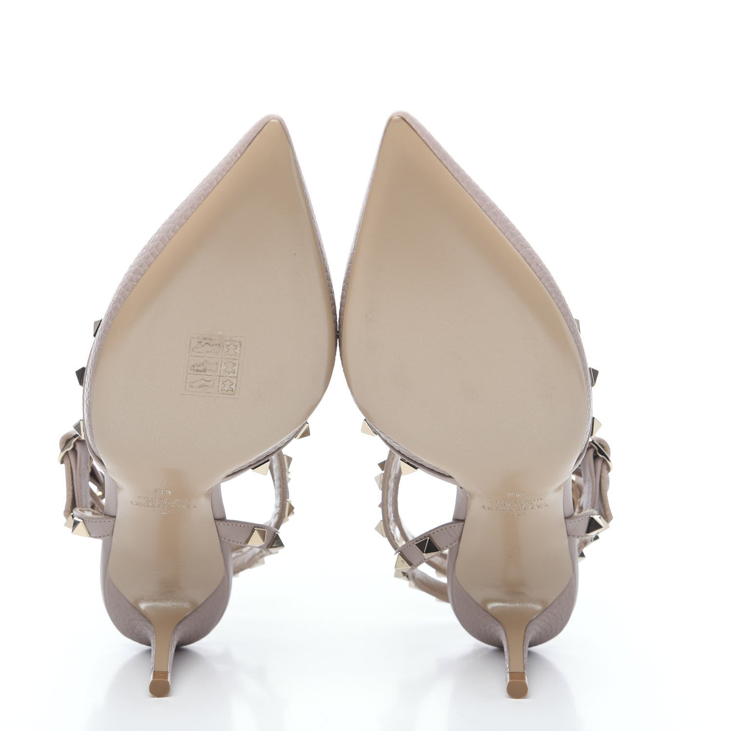 Valentino Garavani Pebbled Calfskin Rockstud Ankle Strap Low Heel Pumps 38 Poudre 5 of 9
