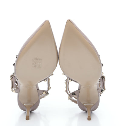 Valentino Garavani Pebbled Calfskin Rockstud Ankle Strap Low Heel Pumps 38 Poudre 5 of 9