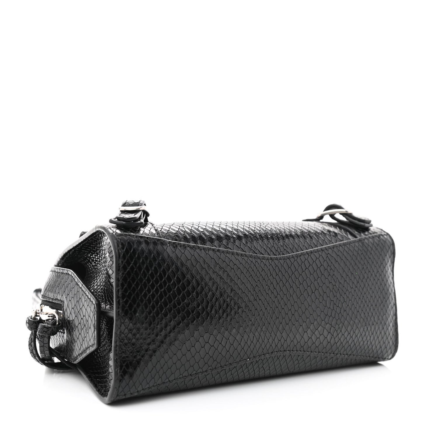 Grained Calfskin Snake Effect Silver Hardware Neo Classic Mini City Black