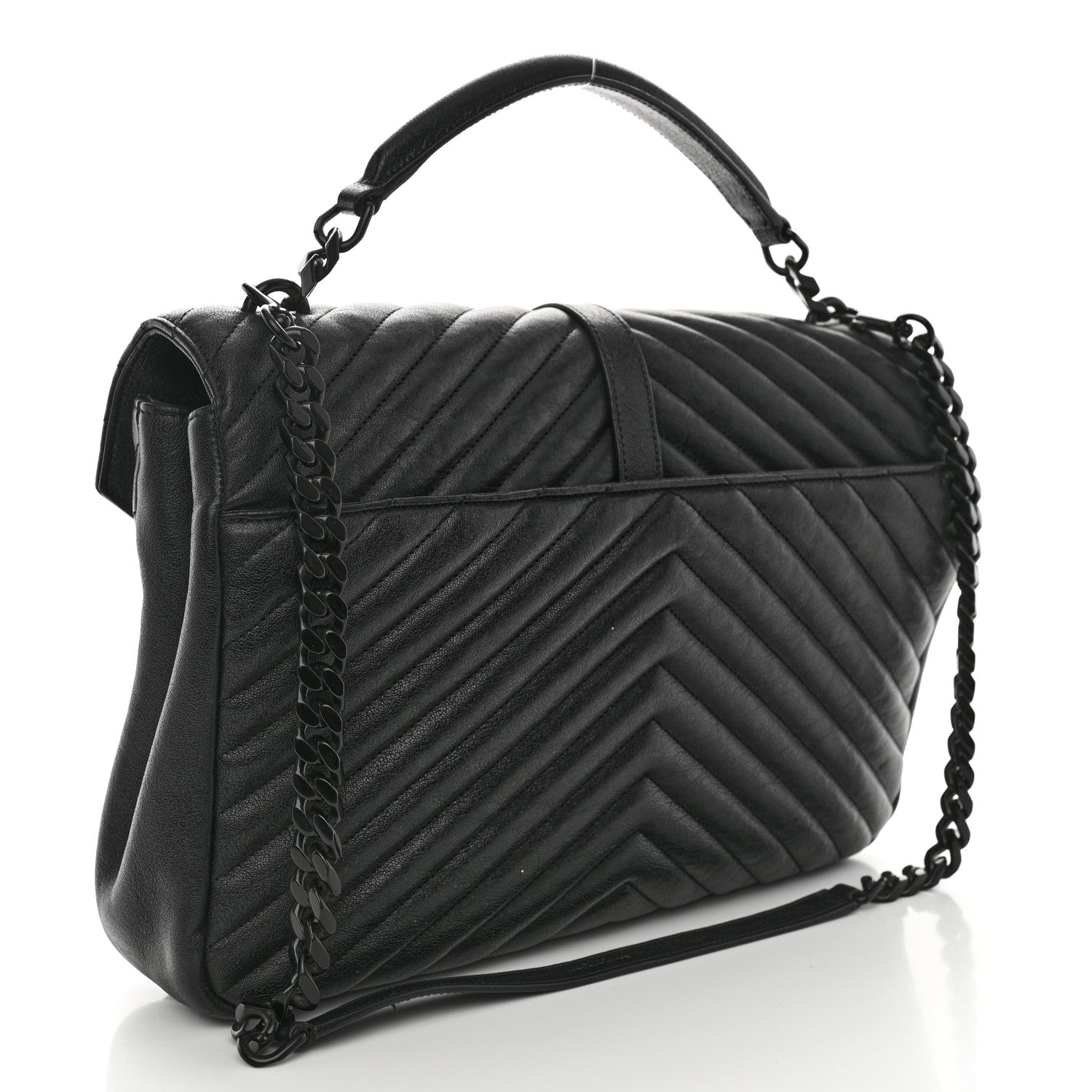 Saint Laurent Sheepskin Matelasse Chevron Monogram Monochrome Large College Satchel Black 3 of 10