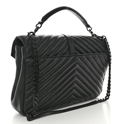 Saint Laurent Sheepskin Matelasse Chevron Monogram Monochrome Large College Satchel Black 3 of 10