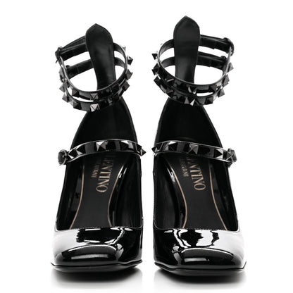 Valentino Garavani Patent Monochrome Rockstud Tan-Go Ankle Strap Pumps 37 Black 2 of 9