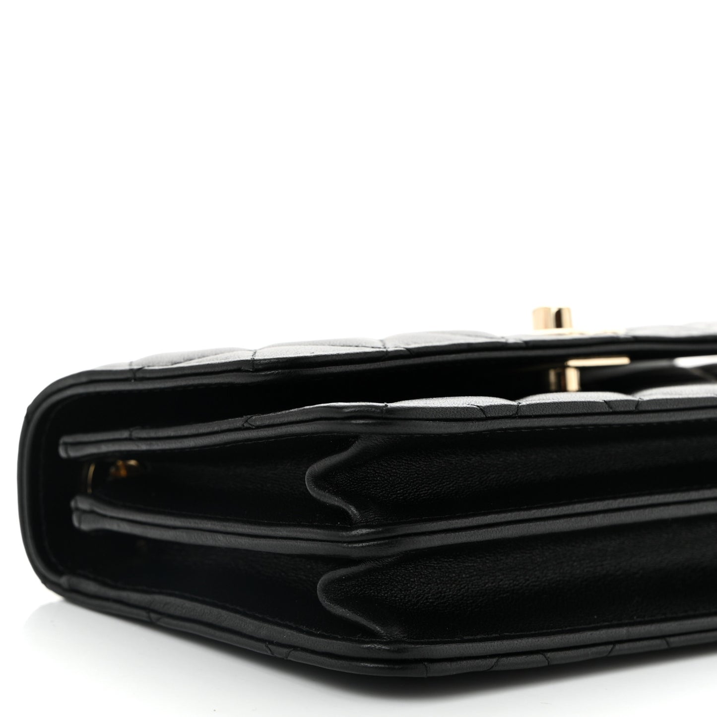 Lambskin Quilted Trendy CC Dual Handle Clutch With Chain  Black