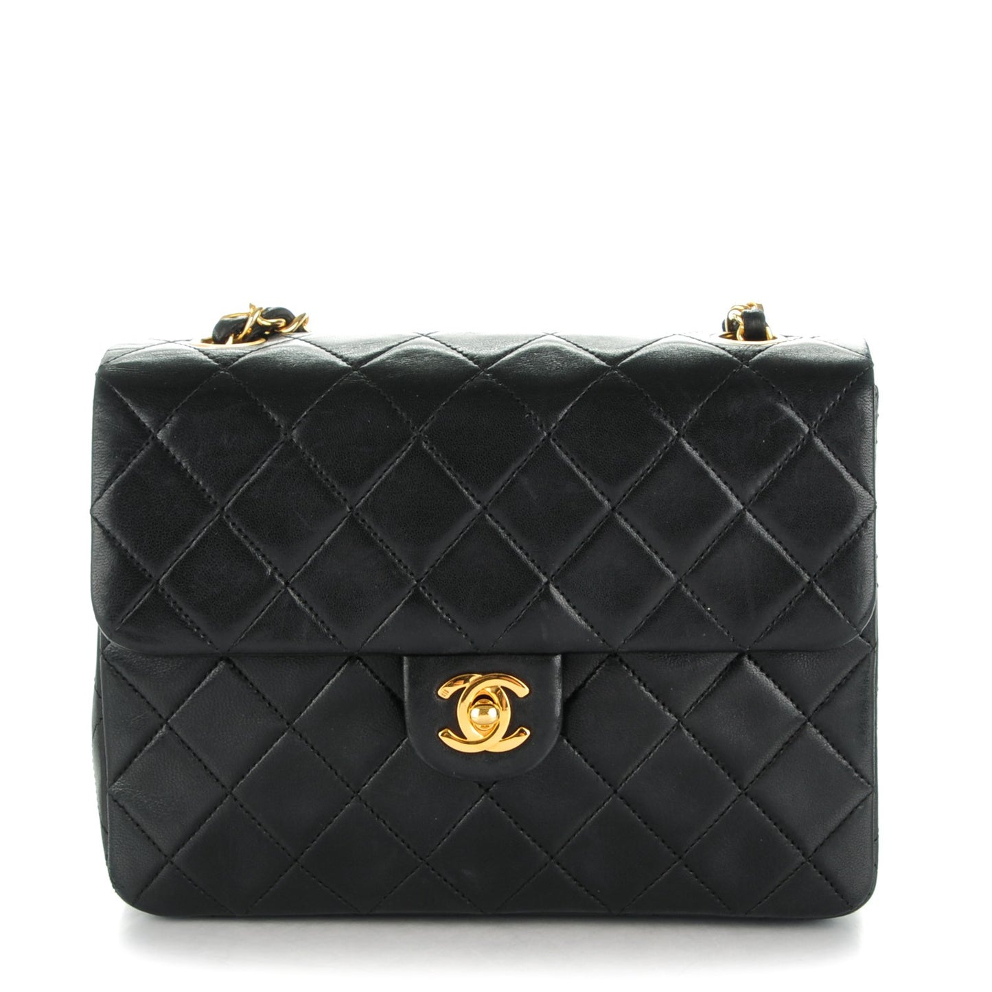 Lambskin Quilted Mini Square Flap Black