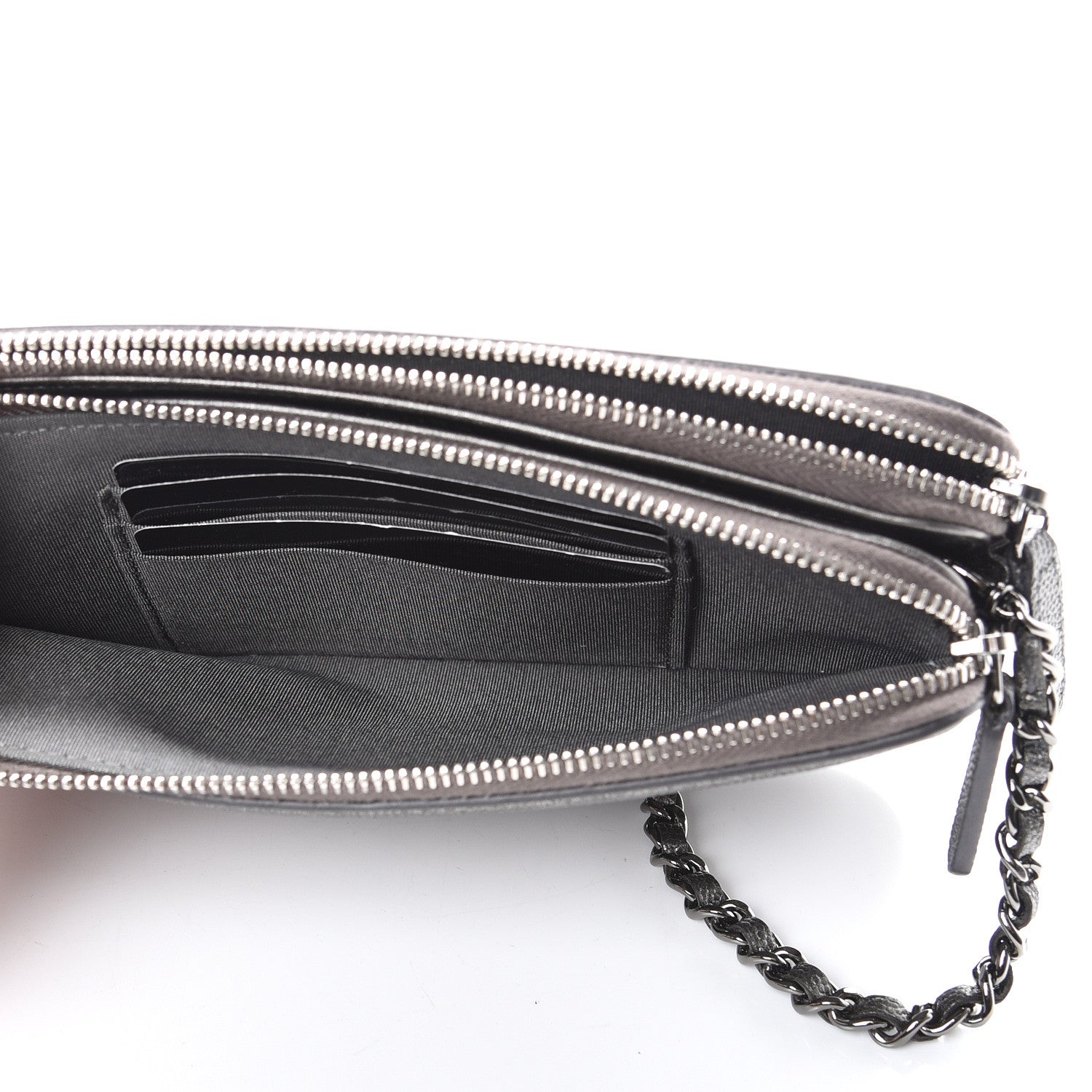 Chanel Metallic Caviar Quilted CC Filigree Clutch With Chain Dark Silver 6 of 13