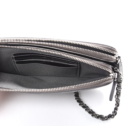 Chanel Metallic Caviar Quilted CC Filigree Clutch With Chain Dark Silver 6 of 13