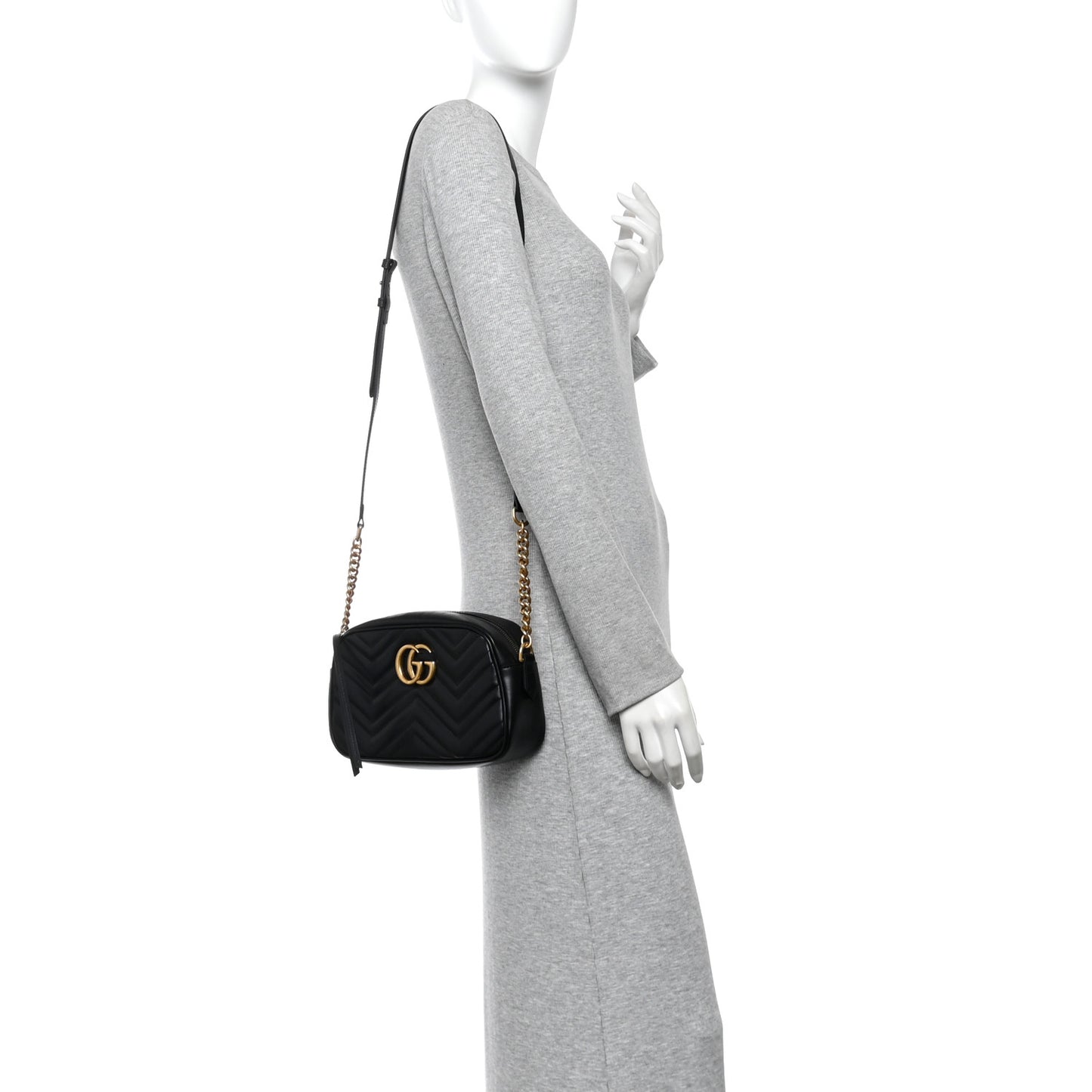 Calfskin Matelasse Small GG Marmont Chain Shoulder Bag Black