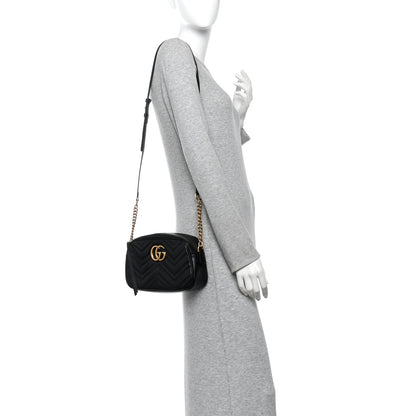 Gucci Calfskin Matelasse Small GG Marmont Chain Shoulder Bag Black 2 of 11