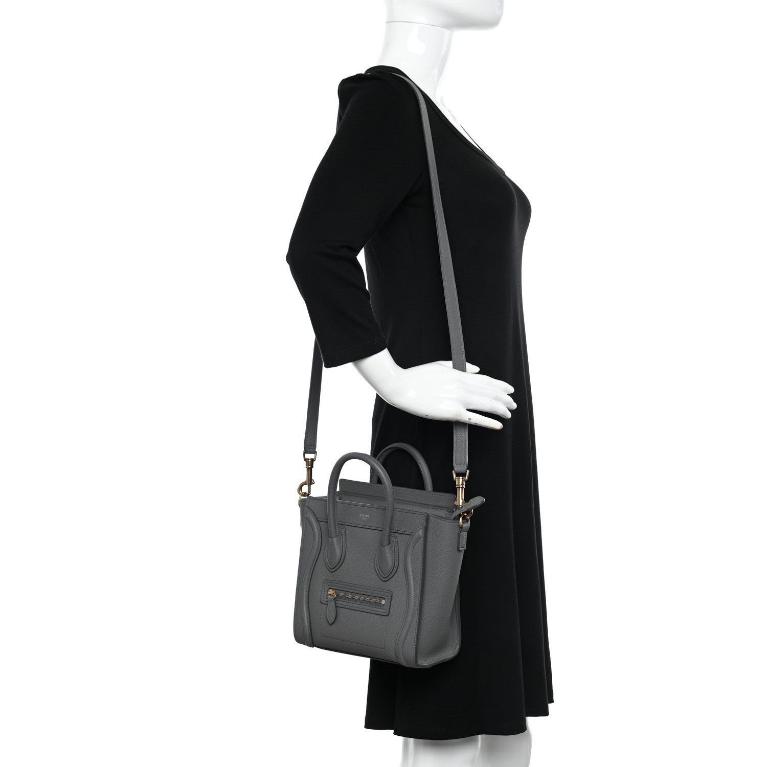 Celine Drummed Calfskin Nano Luggage Kohl 2 of 10