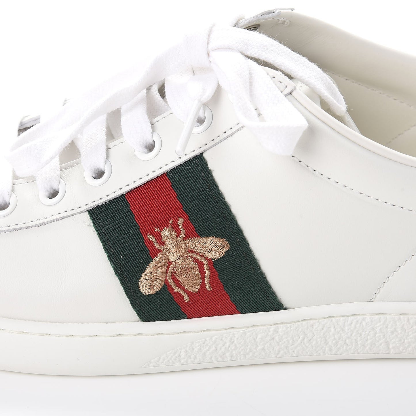 Calfskin Ayers Bee Embroidered Womens Ace Sneakers 37.5 White Green