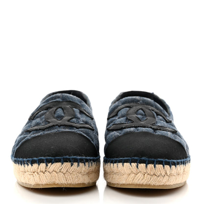 Chanel Denim Toile Embossed CC Espadrilles 39 Blue Black 2 of 8