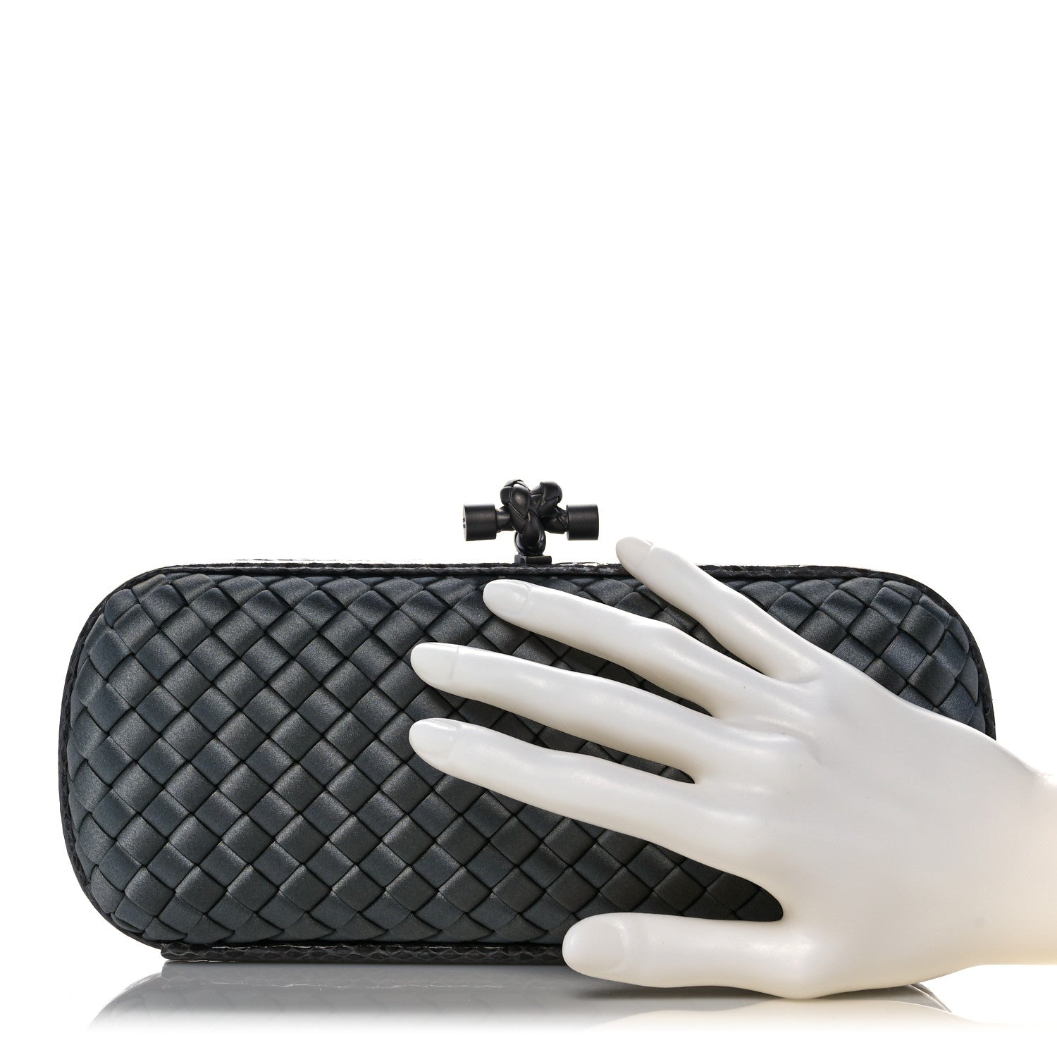Bottega Veneta Satin Ayers Intreccio Impero Stretch Knot Clutch Grey 2 of 8