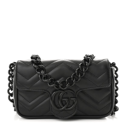 Gucci Calfskin Matelasse Monochrome GG Marmont Chain Belt Bag Black 1 of 9