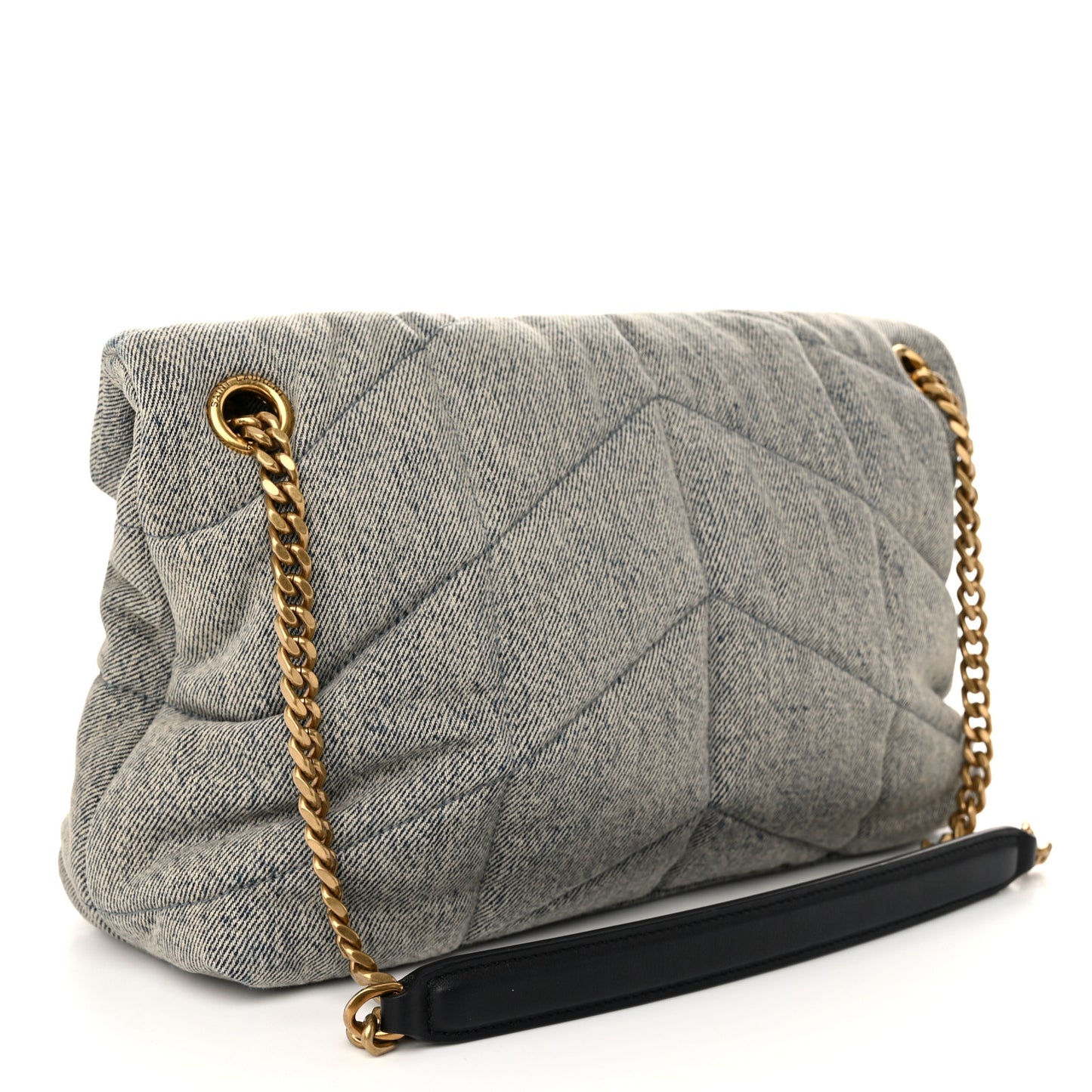 Denim Quilted Small Loulou Puffer Monogram Chain Satchel Azur