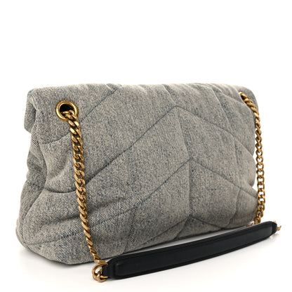 Saint Laurent Denim Quilted Small Loulou Puffer Monogram Chain Satchel Azur 3 of 10