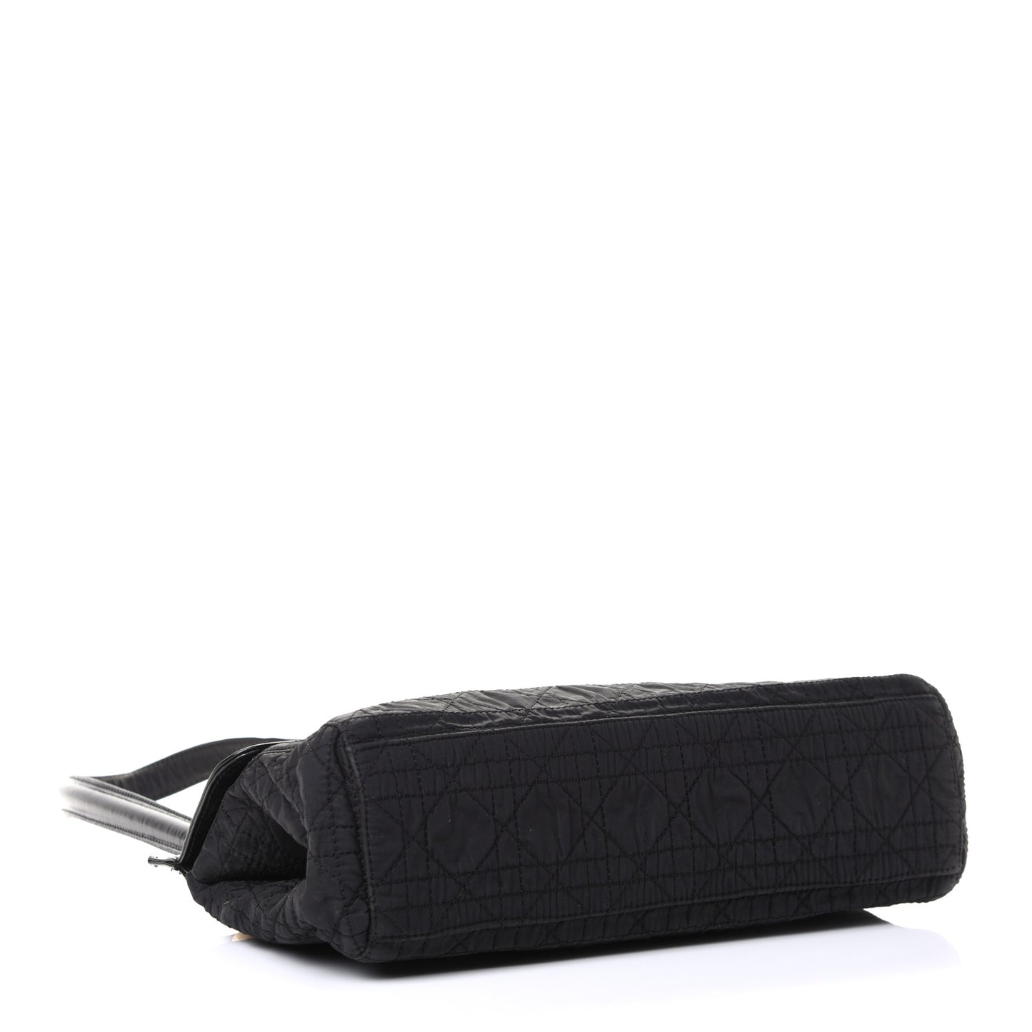 Nylon Glazed Calfskin Cannage Shoulder Bag Black