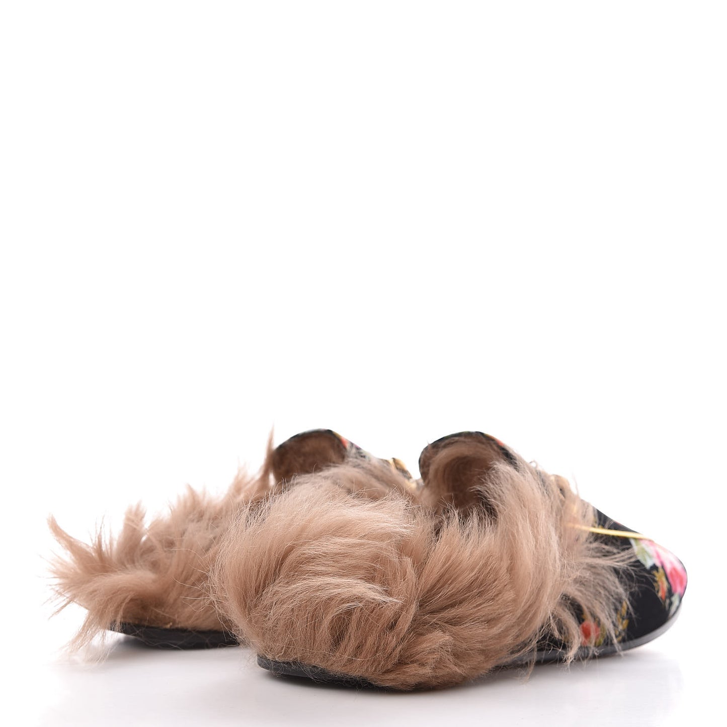 Velvet Fur Floral Womens Princetown Slippers 40 Black