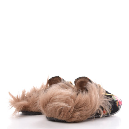 Gucci Velvet Fur Floral Womens Princetown Slippers 40 Black 4 of 9