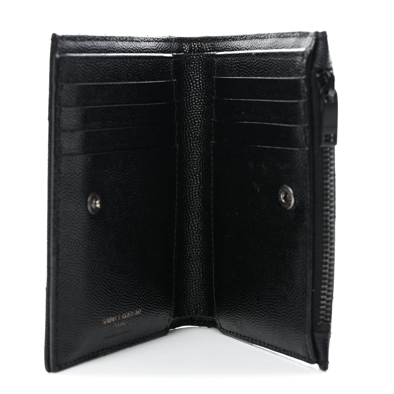Saint Laurent Grain De Poudre Matelasse Chevron Monogram Zipped Two-Part Wallet Black 5 of 10