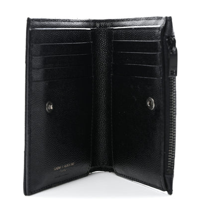 Saint Laurent Grain De Poudre Matelasse Chevron Monogram Zipped Two-Part Wallet Black 5 of 10