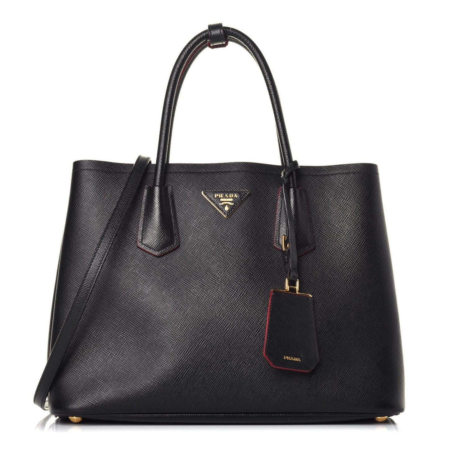 Saffiano Cuir Medium Double Bag Black Fuoco