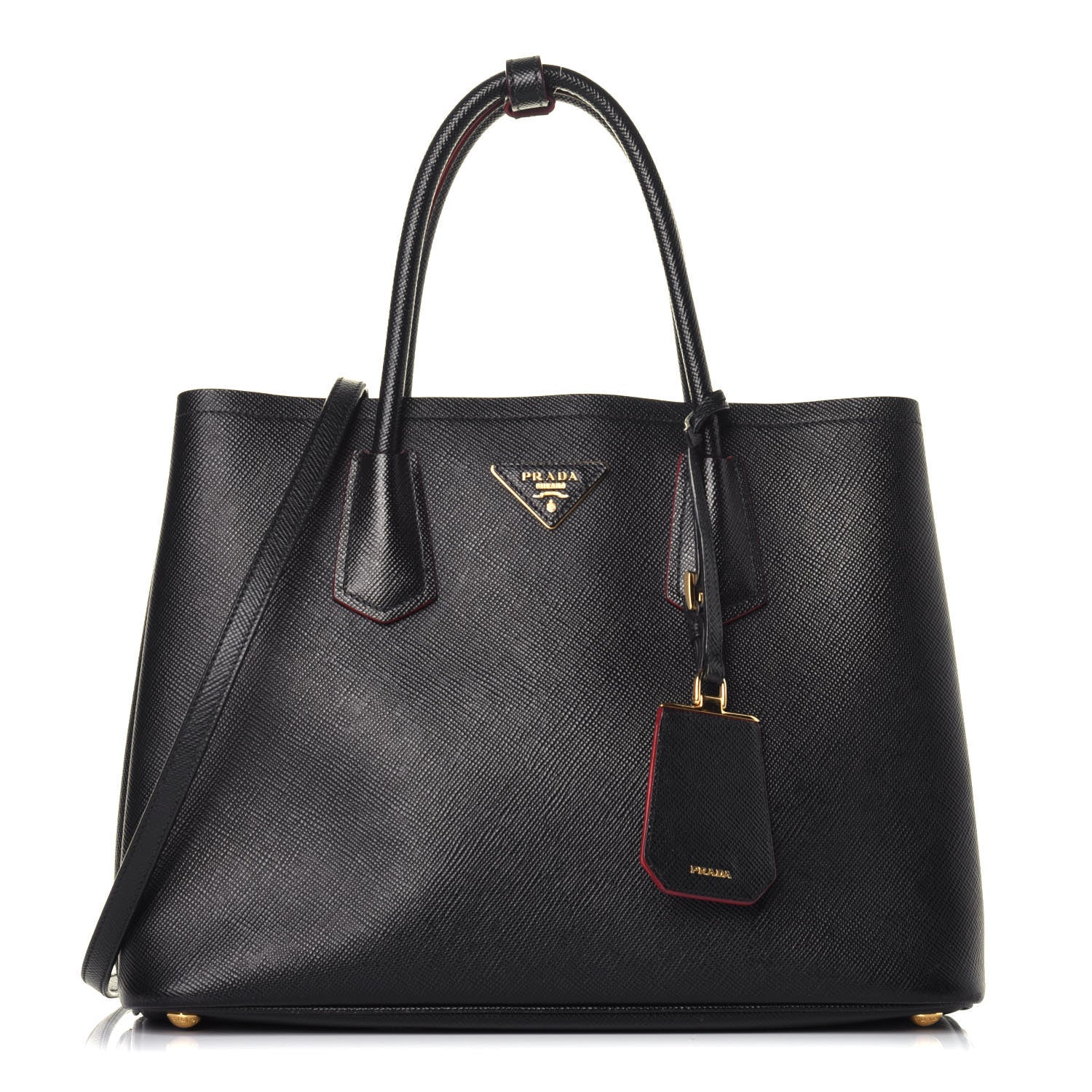 Prada Saffiano Cuir Medium Double Bag Black Fuoco 1 of 9