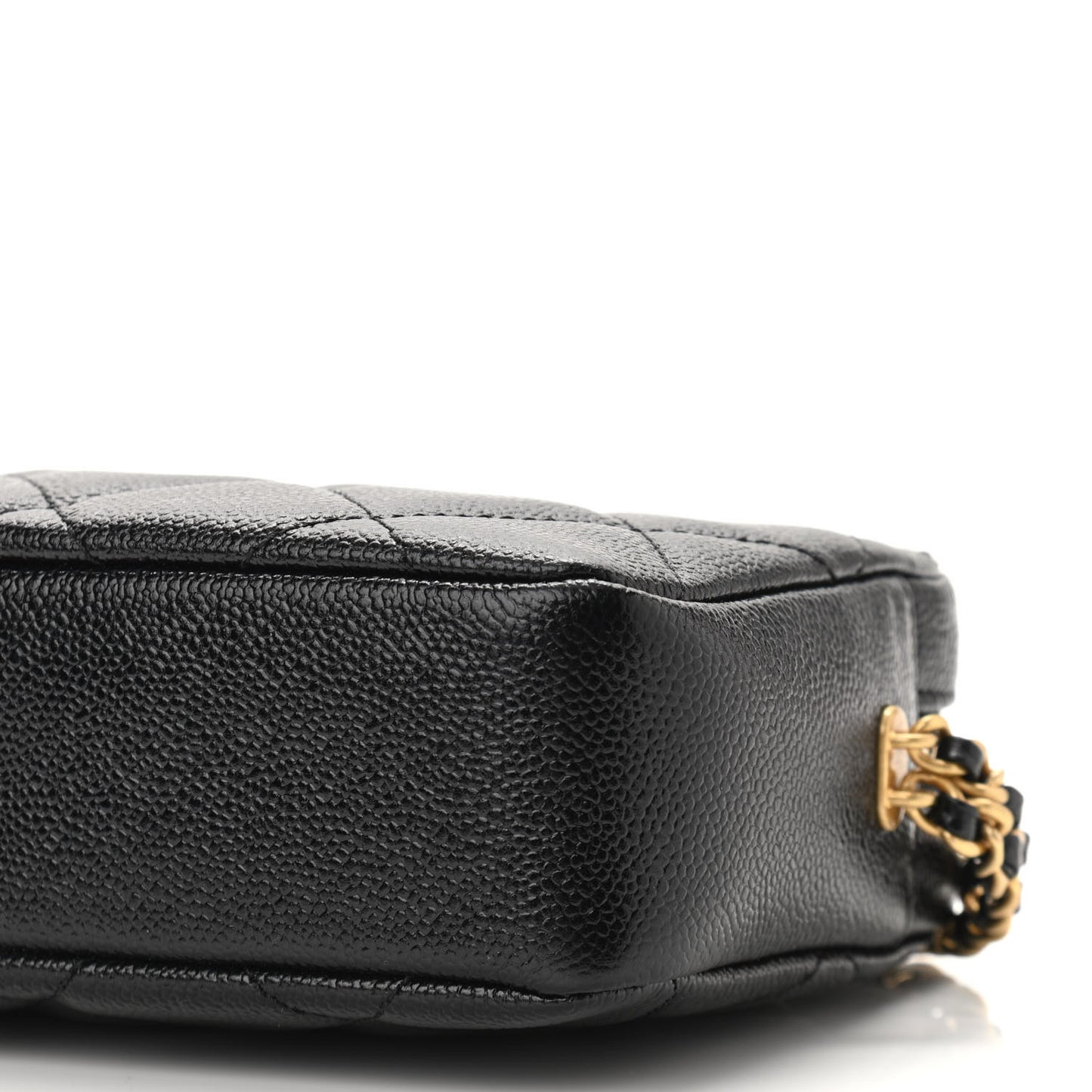Shiny Caviar Quilted Chain Melody Camera Bag Black